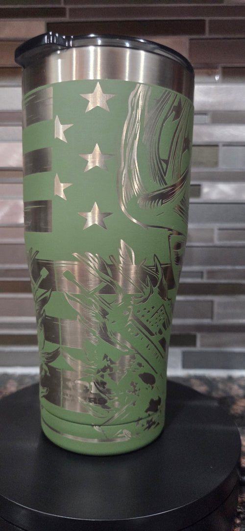 Two 3s Hunt Line – Liberty Rack Patriotic Whitetail Full Wrap 20oz Tumbler