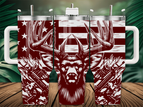 Two 3s Hunt Line – Liberty Rack Patriotic Whitetail Full Wrap 20oz Tumbler